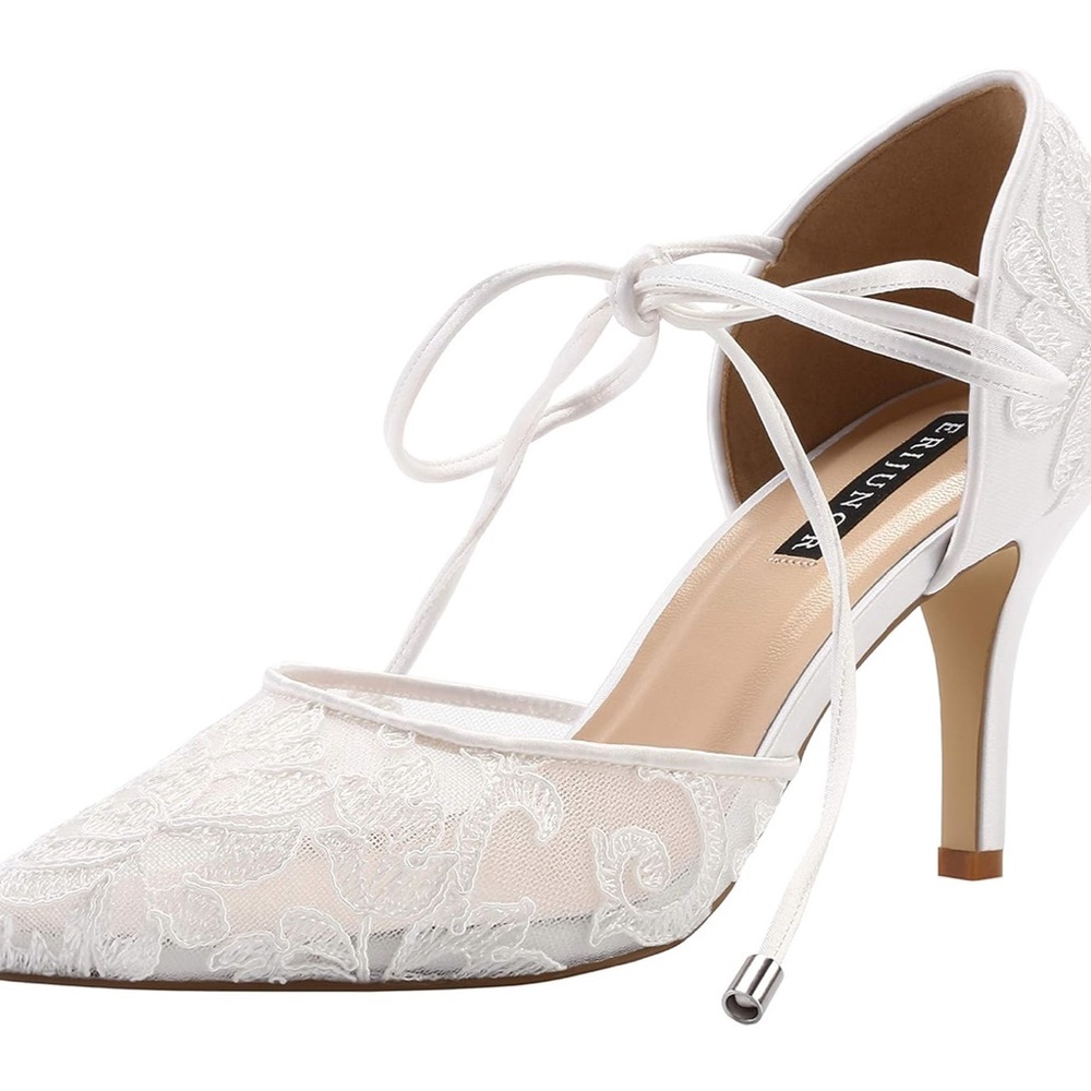Ivory Lace Mesh Satin Bridal Heels - Size 7 🤍